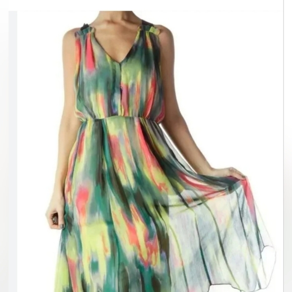 Simply Vera Wang Multi Watercolor Splash Hankerchief Hem Sleeveless Dress XS - Picture 1 of 9